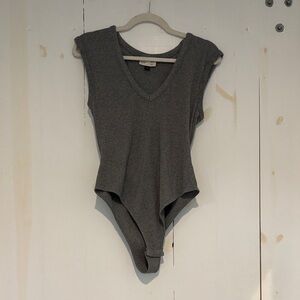 Grey ribbed v-neck bodysuit